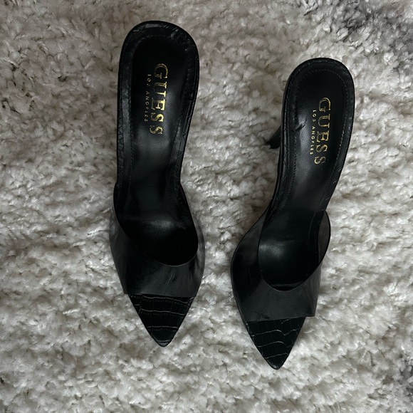 GUESS SIZE 7.5 Pointed open toe Slip-on Heeled Mule Fashion Dress Sandals - Picture 3 of 5